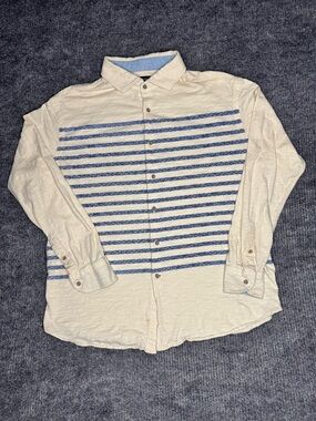 Daniel Cremieux Cream Shirt with Blue Horizontal Stripes